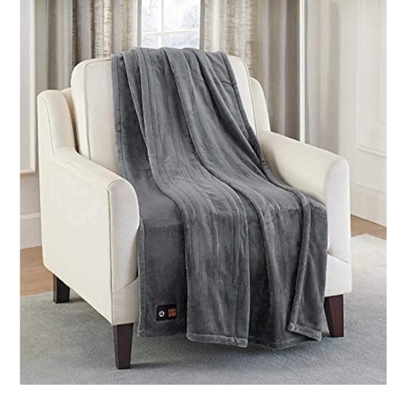 Brookstone Heated Throw Blanket - Gray - Picture 6 of 6